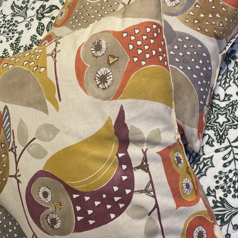 Colorful Owl Print Throw Pillow, good shape, includes 2 pillows same size - Picture 4 of 6